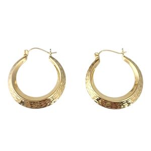 14K Yellow Gold Diamond Cut Hoop Earrings #21728